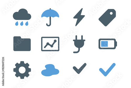 Lightning chart icons umbrella raindrops vector icon folder checkmark weather rainy tag