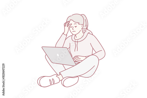 Student studying comfortably, Person seated in cozy environment focusing on coursework, Individual calmly working at home with electronics and comfortable clothing for studying