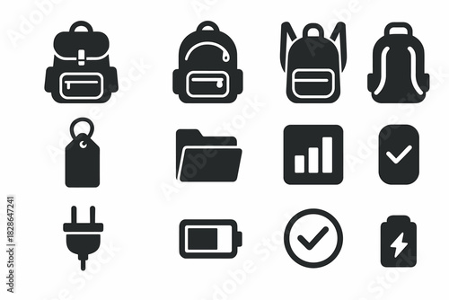 Folder tag straps handle backpack battery vector set travel icon chart
