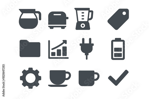 Modern folder vector kitchen pot tag blender chart icon battery coffee toaster