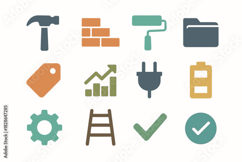 Chart house checkmark paint icons vector folder battery ladder renovation wall icon