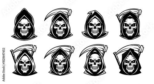 Grim Reaper Skull Icons Set Vector Illustration.