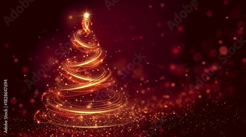 Elegant Christmas tree shimmering with golden light, bringing festive holiday cheer and warmth, perfect for seasonal greetings and celebrations