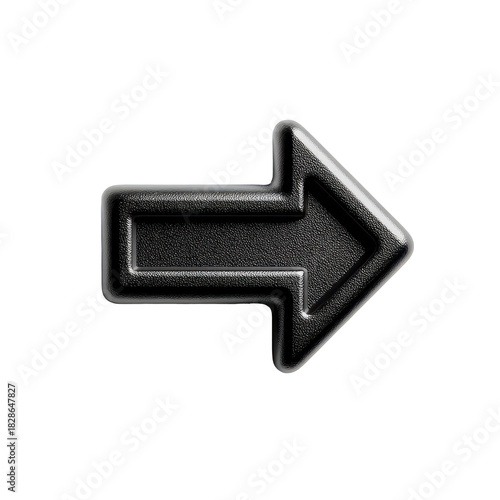 Black direction arrow sign pointing right on a white transparent background for indicating a path, way, or route