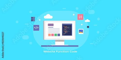 Website code on display, integrated with cloud ecosystem and server hosting and programming elements.