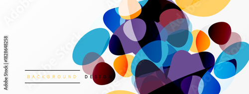 Abstract colorful shapes overlap, creating dynamic visual texture. Modern design elements suggest creativity, energy, innovation.