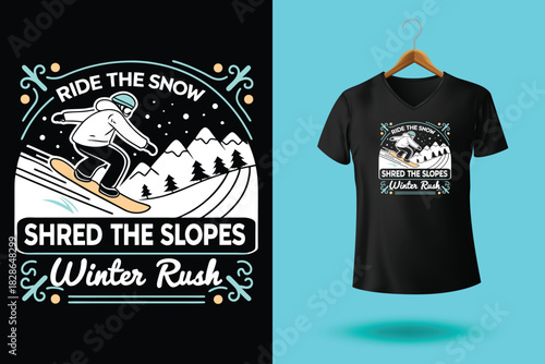 Penguin Snow Surfers T Shirt Design with Chill Vibes and Cool Slides Featuring Snowboard Riding Waves Vector Illustration Isolated on White Background
