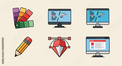 Digital design tools illustration showcasing software development and graphic creation