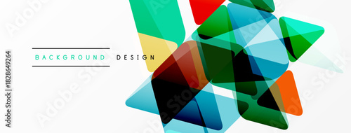 Abstract geometric shapes overlap, creating vibrant colorful design. White background provides contrast, modern aesthetic.