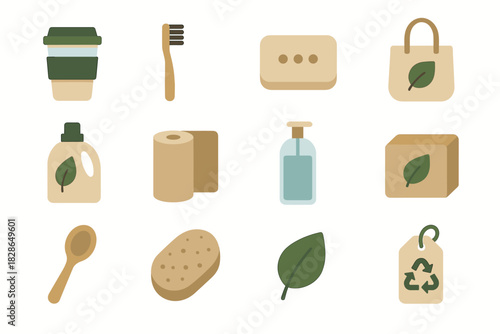 Bottle product refill paper cup vector cloth icons wood towel icon compostable