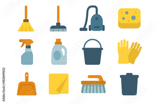Icon icons cleaner dustpan supplies spray gloves vector bin mop trash cleaning