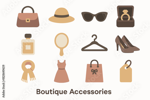 Scarf icons accessories jewelry hanger box bag icon gift perfume vector shoes