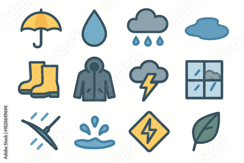 Storm window boots day vector icons splash wiper icon leaf rainy plant