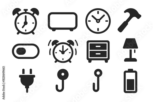 Switch marks clock table plug hands icon minimalist lines vector power