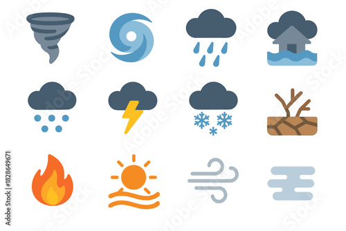 Extreme rain weather wave thunderstorm drought icons icon heavy hail vector flood