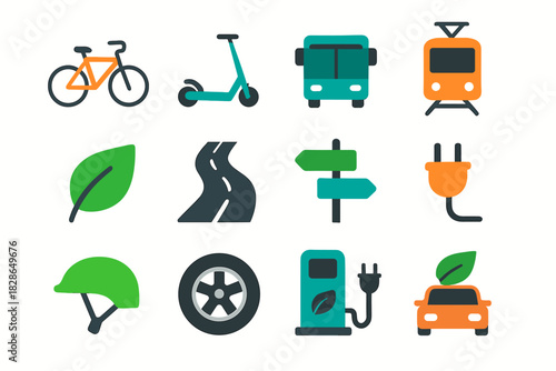 Scooter leaf bicycle bus vector transport dock plug icons tire icon eco