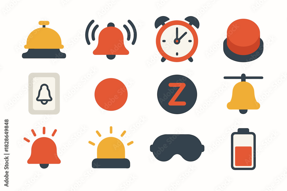 Fototapeta premium Table red snooze icons symbol battery bell icon minimalist dot alarm vector