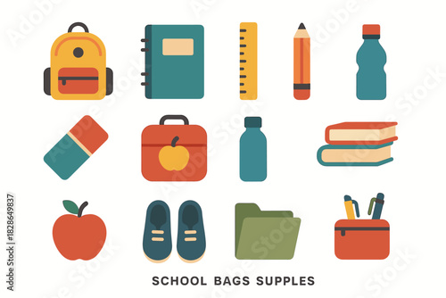 Folder essentials ruler icon water school notebook icons vector shoes box books