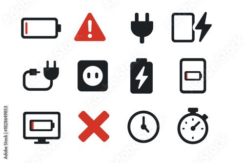 Power screen cable battery bolt cross low lightning vector icon symbol