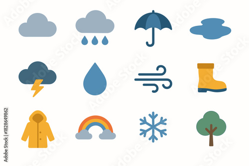 Raindrops cloud puddle icon tree water vector rain boot storm snowflake