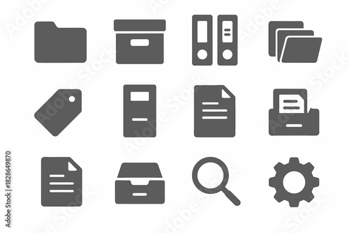 Cabinet box gear label vector minimal folder stack icon paper tag archive