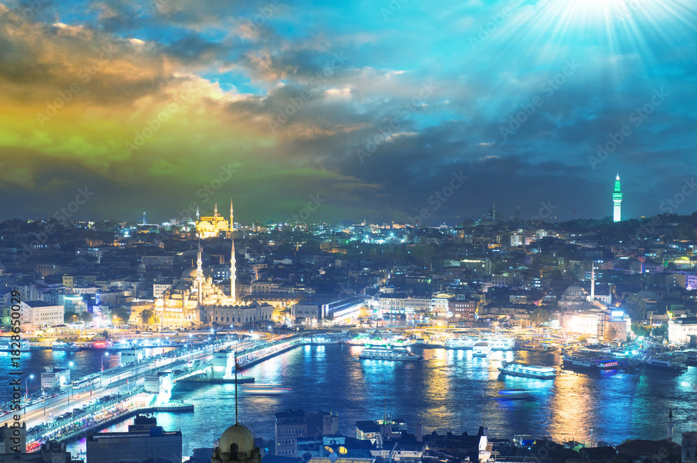 Fototapeta premium Istanbul cityscape with buildings and Mosque