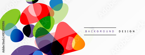 Abstract colorful shapes overlap, creating dynamic visual effect. Bright hues contrast against white backdrop. Modern design element.