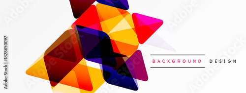 Abstract geometric shapes overlap, creating vibrant color composition. White space provides clean contrast, modern aesthetic.