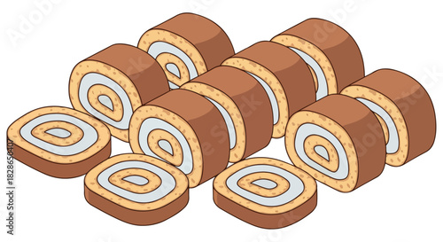 Sliced swiss roll cake pastries dessert food
