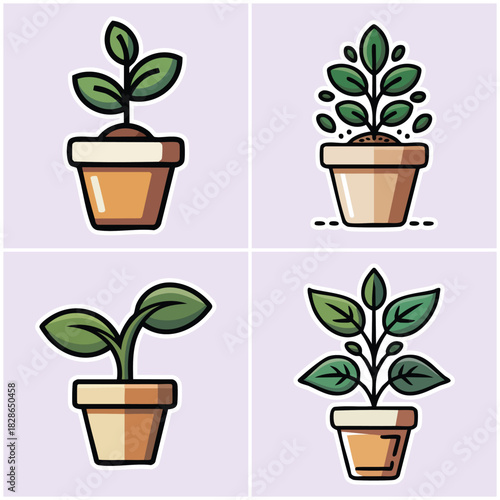 Potted plants collection with transparent background