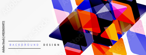 Abstract geometric shapes overlap, creating vibrant colorful design. White space provides contrast, modern aesthetic.