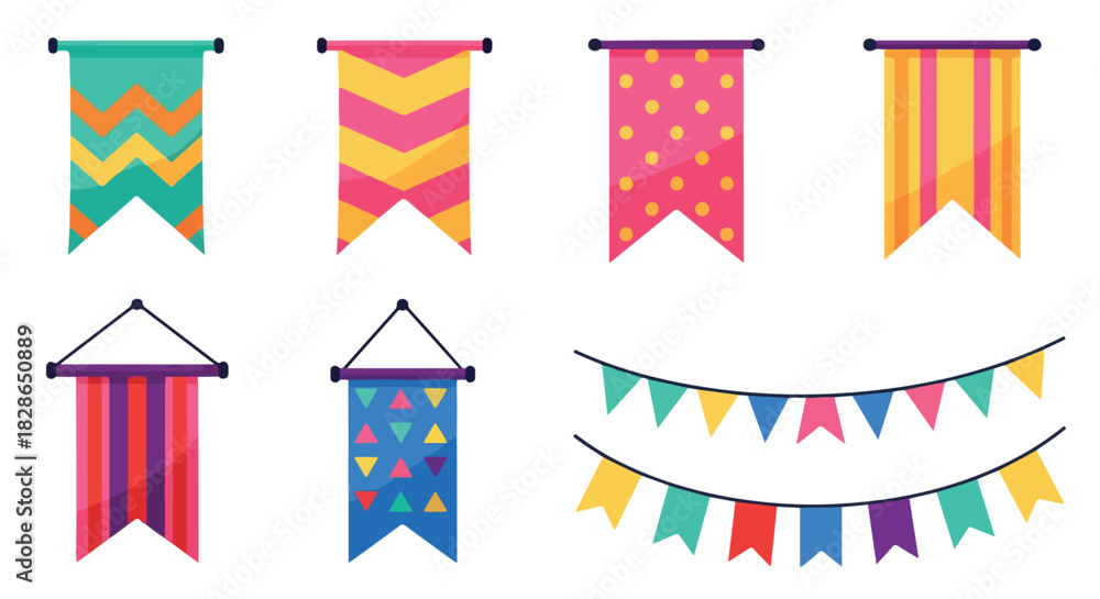 Obraz premium Colorful bunting flags and banners for festive decorations