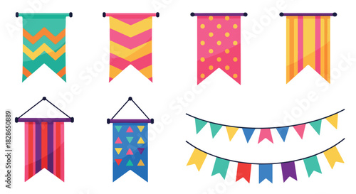 Colorful bunting flags and banners for festive decorations