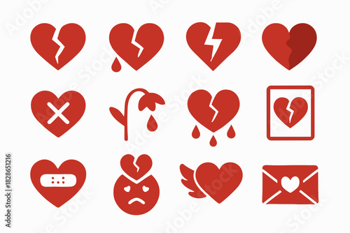 Icons bolt drop heart icon vector mirror rain broken hearts cracked bandage