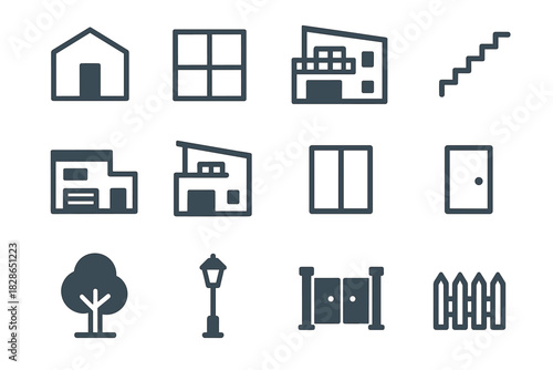 Home modern vector wall frame garage glass house terrace garden post icon