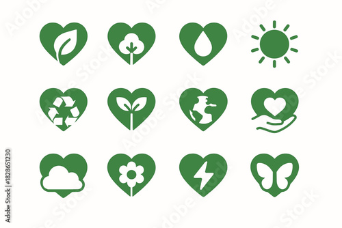 Vector collection sun heart globe flower symbol icon sprout energy recycle eco