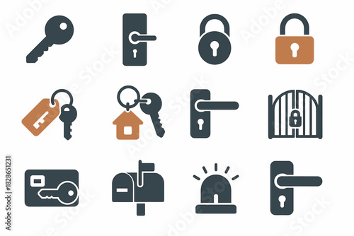 Knob tag gate card vector door handle keychain icons lock house key