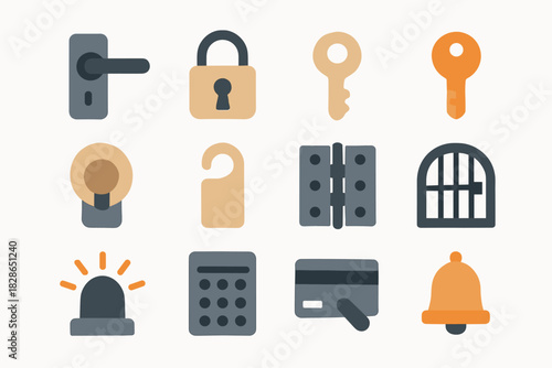 Handle keyhole grid lock knob code pin icon door padlock alarm vector