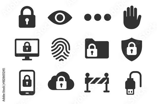Icon shield barrier dots set folder padlock eye phone vector privacy wire