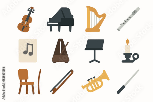 Piano vector bow sheet violin flute classical icon music icons metronome baton