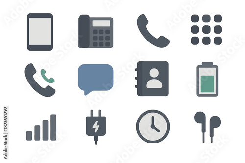 Bubble smartphone earphones icon contact book battery signal set phone vector charger
