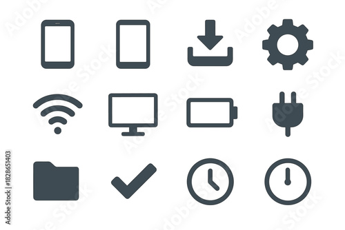 Screen smartphone clock icons icon plug checkmark app box vector folder wifi