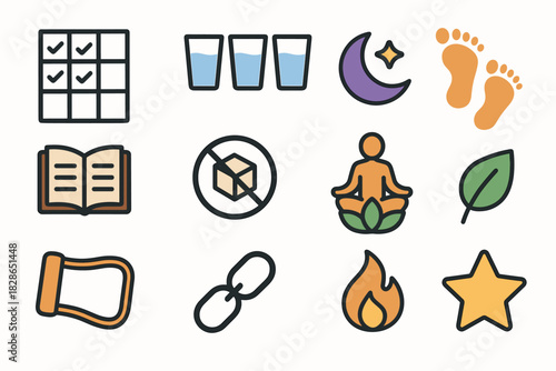 Reading chain steps minimalist tracker vector habit water icon sugar leaf green