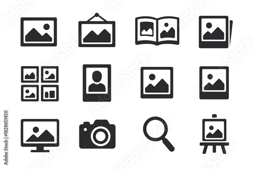 Print magnifier gallery easel camera icon wall portrait icons vector picture photo