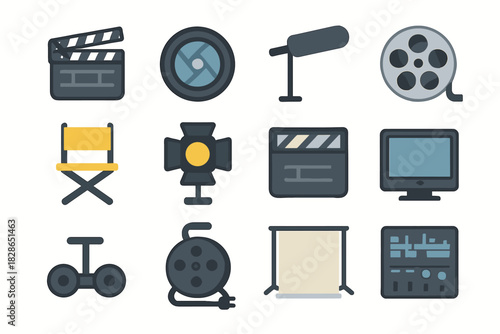 Editing marker icon clapperboard monitor film boom icons console production vector cable