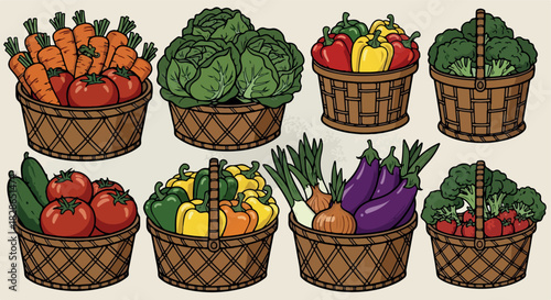 Baskets of fresh vegetables for healthy eating