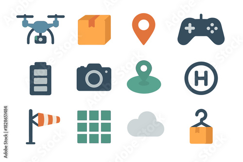 Icons cloud grid pad drone sky delivery hook icon vector package parcel