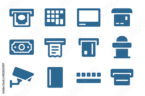 Row atm panel collection keypad icon light slot vector security eject