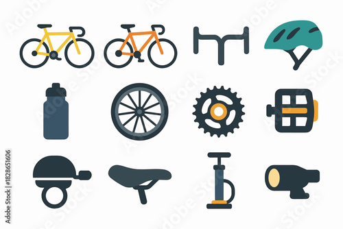 Helmet bike mountain bell vector gear pedal bicycle icon bottle set saddle