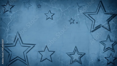Blue grunge star background with cracked texture and layered outline stars.